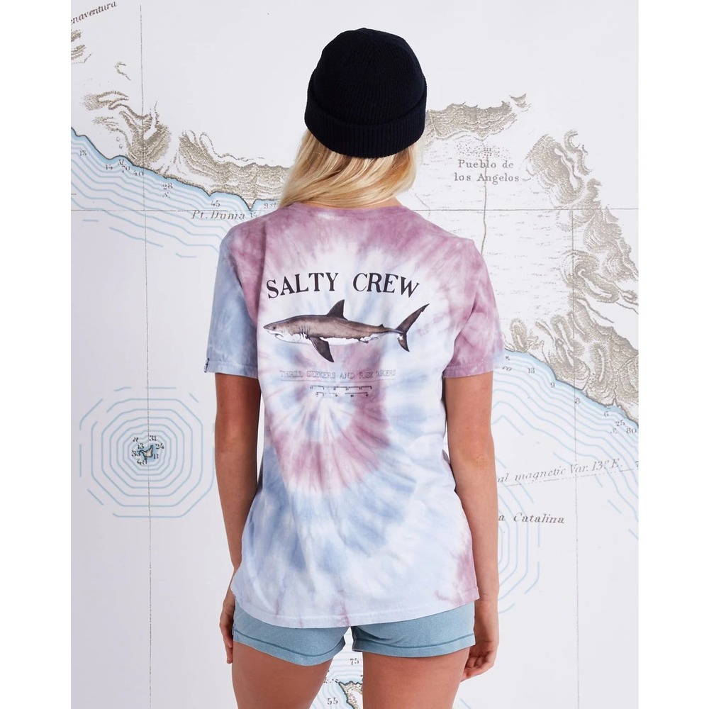 Salty Crew Women's Bruce Tie Dye Boyfriend Relaxed Fit Tee T-Shirt in Faded Plum